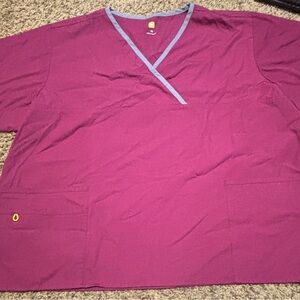 WonderWink Plus Size Scrub Top 3X Burgundy Medical Uniform Nurse